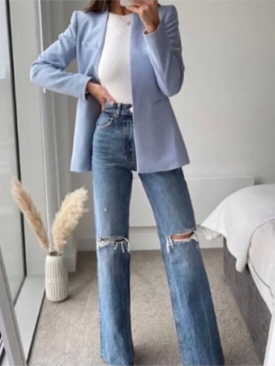 Zara Jackets & Blazers - Zara Bloggers Fav Lapelless Fitted Blazer Blue M